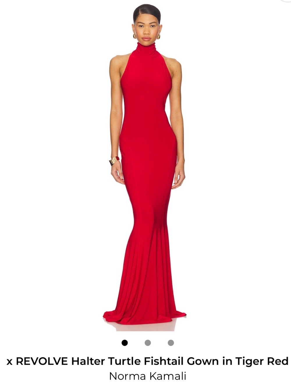 Norma Kamali Halter Turtle Fishtail Gown in Red
